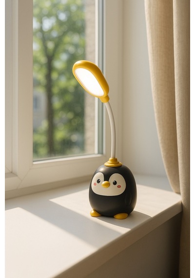 Pengulight Led Masa Lambası Sevimli Penguen Tasarım, Ayarlanabilir Başlık, Göz Yormayan Işık Siyah