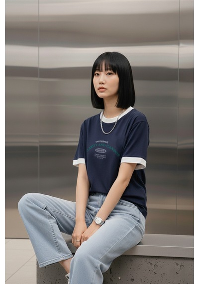 Uyguntarz Unisex Clarity Baskılı Tasarım Tshirt Lacivert