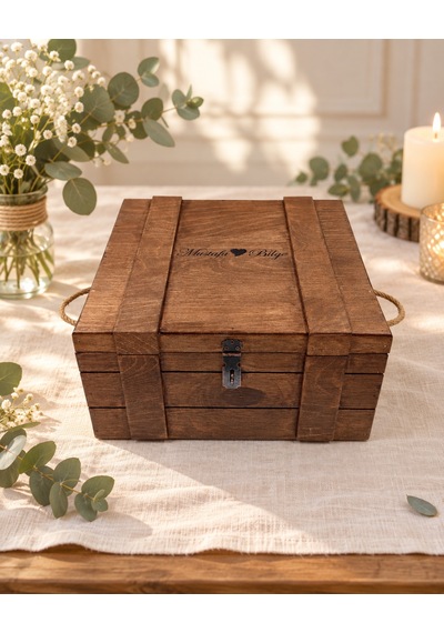 Kişiye Özel Ahşap Hatıra Sandığı 30x30 Cm Fındık Renk Dekoratif Hediye Kutusu