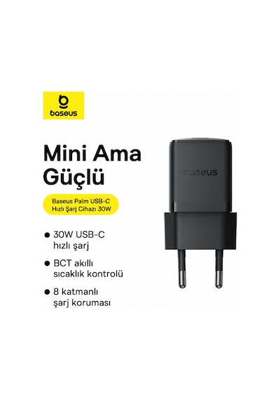 Palm 1c 30w Pd 3.0 Usb-c Hızlı Şarj Adaptörü Ve Type-c Kablo Siyah