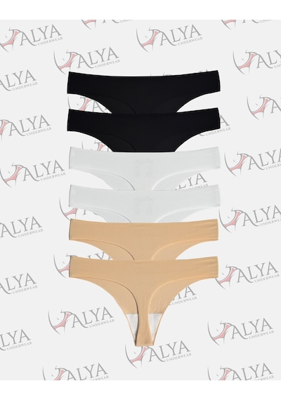 Alya Underwear Lazer Kesim Dikişsiz Tanga Külot, Seamless String 6'lı Paket Siyah - Beyaz -ten Alya Underwear Lazer Kesim Dikişsiz Tanga Külot, Seamless String 6'lı Paket Siyah - Beyaz -ten