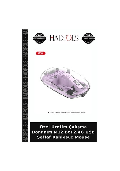 Özel Üretim Çalışma Donanım M12 Bt+2.4g Usb Şeffaf Kablosuz Mouse