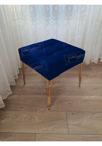 Modern Dilim Puf Ayakucu Puf Gold Metal Ayak 45 45 Lacivert