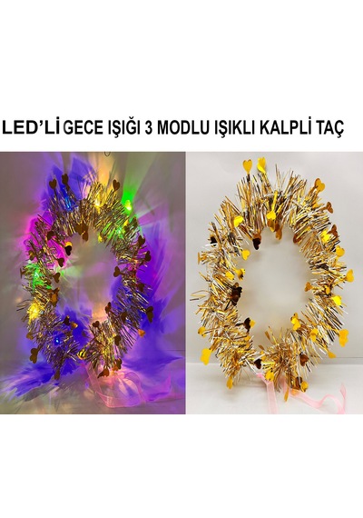 Püsküllü Gece Parıltısı 3 Modlu Led&amp Apos Li Işıklı Taç Altın Renk 5691 "