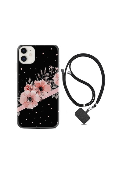Apple Uyumlu iPhone 13 Mini Kılıf Boyun Askılı Flowers Dots 1423