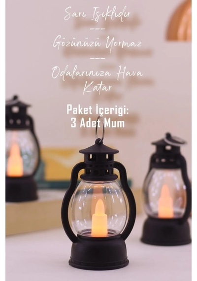 Led Mum Mini Kamp Tipi 3 Adet Pil Dahil Dumansız Alev Ledli Dekor Işığı Siyah Pt430 Siyah