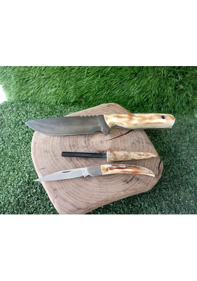 Tctknives El Yapımı Av Kamp Bıçak Deri Kılıflı Krem