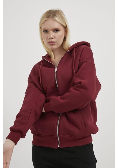 Armalife 2501 Fermuarlı Kapşonlu Oversıze Üçiplik Şardonlu Kadın Sweat Bordo