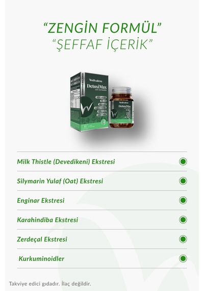 Detoximax 30 Kapsül Devedikeni, Enginar & Zerdeçal İçeren Bitkisel Takviye