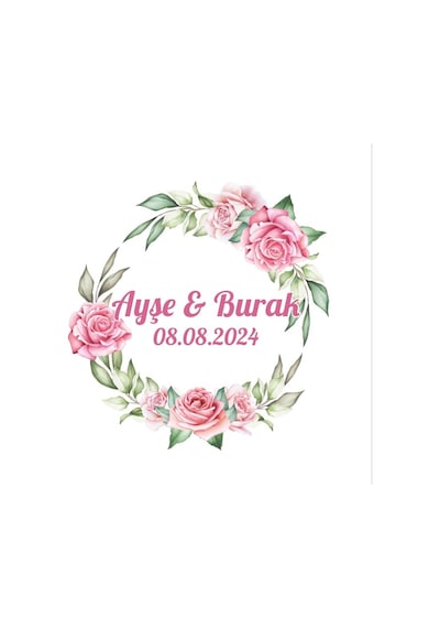 Çam Yapraklı Kırmızı Meyveli Etiket Kına Nişan Düğün 3x3 Cm Özel Etiket / 50 Adet Sticker Beyaz