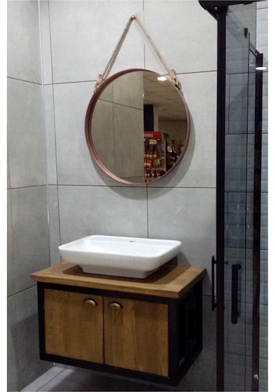 Dekoratif 45 Cm Metal Çerçeve Bronz Halat Askılı Ayna Diğer