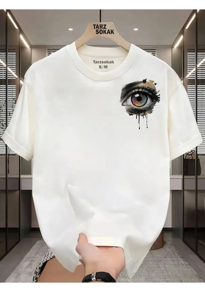 Tarzsokak Unisex Kod 2 Eyelash Desen T-shirt Beyaz