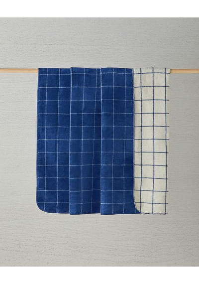 Plain Check Pamuklu King Size Battaniye Lacivert - Krem Çok Renkli