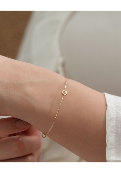 Debora Jewelry 14 Ayar Altın Güneş Detaylı Kelepçe Bileklik