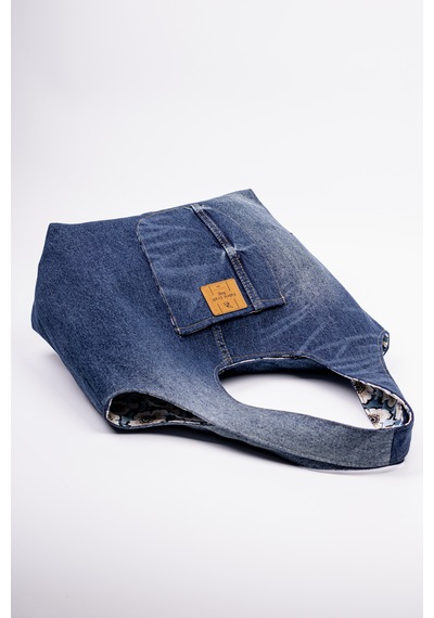 Fabric Craft Bag Omuz Çanta Pamuk Denim Lazer Efekt Yıkamalı Kot Lacivert