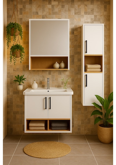 Dmz Home Concept Legna 65 Cm Beyaz-ahşap Renkli Mdf, Seramik Lava Beyaz - Meşe