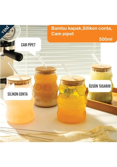 500ml Bambu Kapaklı Cam Bardak, Cam Pipetli Silikon Kapak Contalı Desenli Sıcak Soğuk İçecekler Kahve Meyve Suları Ve Çayları İçin Şık Ergonamik Tasarım Çok Renkli 500ml Bambu Kapaklı Cam Bardak, Cam Pipetli Silikon Kapak Contalı Desenli Sıcak Soğuk İçecekler Kahve Meyve Suları Ve Çayları İçin Şık Ergonamik Tasarım Çok Renkli