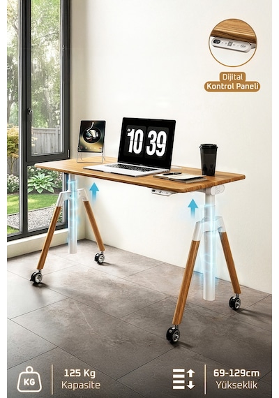O-flex Oak Yükseklik Ayarlı Çalışma Masası Meşe