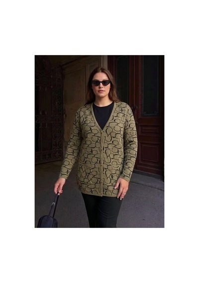 Onno Style Women Kalp Desenli Klasik Triko Düğmeli Ceket Vizon