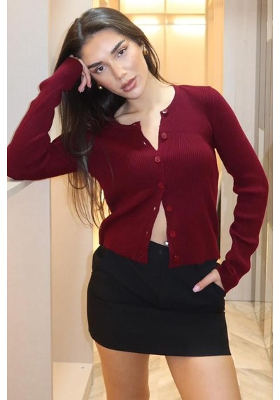 Madmext Bordo Düğmeli Uzun Kollu Triko Hırka Mg2218 Bordo