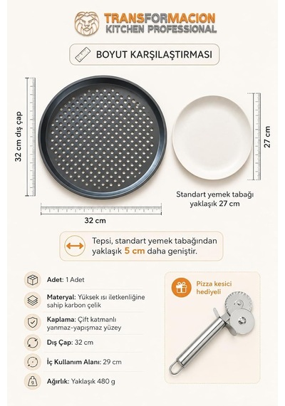 Profesyonel Delikli Pizza Tepsisi 32 Cm - Yanmaz Yapışmaz Çıtır Tabanlı Karbon Çelik Lahmacun Ve Börek Tepsisi 7 Diğer