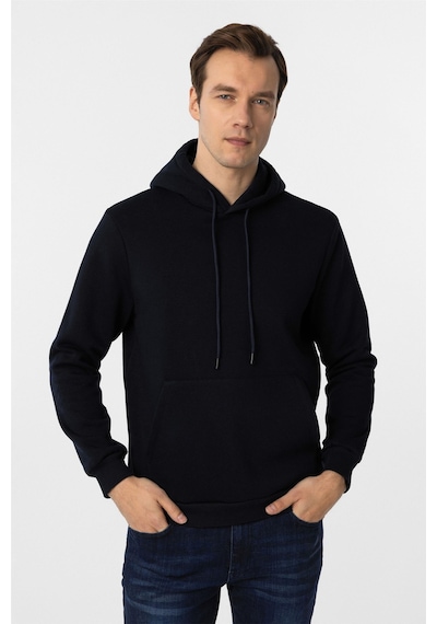 Süvari Lacivert Regular Düz Kapüşonlu Yaka Sweatshirt