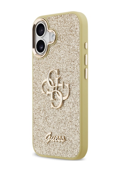 Apple Uyumlu iPhone 17 Kılıf Guess Lisanslı 4g Büyük Metal Kamera Çerçeveli Ve Logolu Glitter Kapak Gold