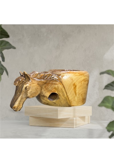 Ahşap El Oyması At Figür Kuksa. 17x10x8 Cm