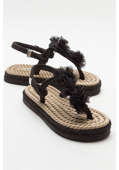 Luvishoes Santra Siyah Parmak Arası Kadın Sandalet Siyah