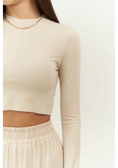 Mai Collection Mai Studios Co. Jany Uzun Kollu Bej Crop Pantolon Takım Bej
