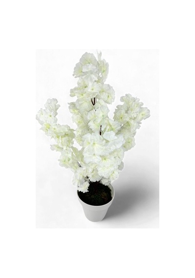 Yapay Ağaç Bahardalı Ağacı Beyaz Japon Kiraz Çiçeği Sakura Çiçeği 70cm Beyaz Plastik Saksılı