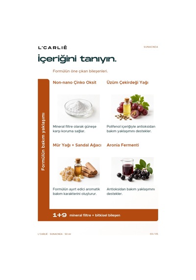 L'carlıe Sunacnea Güneş Kremi Spf 30 Yüz 50 Ml