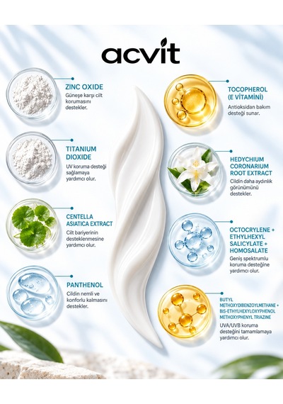 Acvit Aydınlatıcı ve Leke Karşıtı Yüksek Korumalı Güneş Kremi SPF50+ 100 ML
