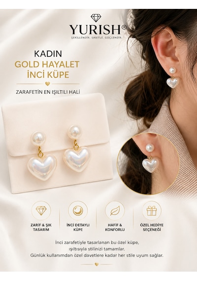 Kadın Gold Hayalet İnci Küpe