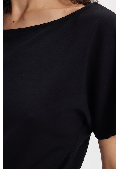 Tudors Kadın Slim Fit Dar Kesim Kısa Kollu Kayık Yaka Siyah Tişört-50564