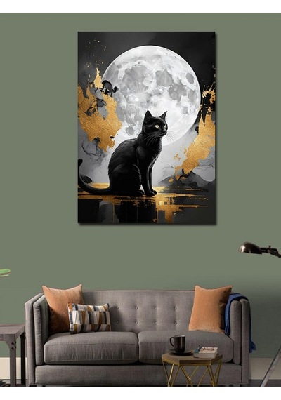 Kanvas Tablo Dolunay Ve Kedi 50cmx70cm