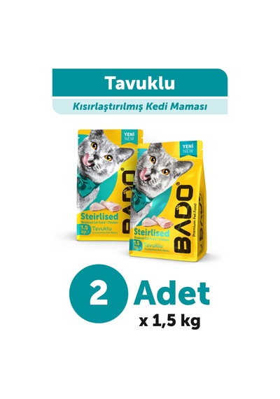 Bado Kısırlaştırılmış Yetişkin Kedi Maması Tavuk Etli 1,5 Kg 2'li