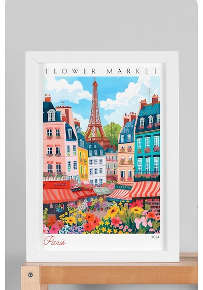 Paris Fransa Çerçeveli Tablo Seyahat Severlere Salon Ve Ofis İçin Estetik Duvar Dekoru Travel Flower Market