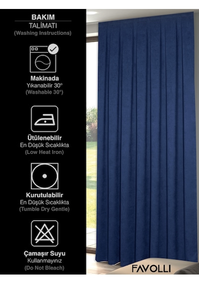 Br Favolli Kadife Dokulu Safir Rengi Ada Fon Perde Ekstrafor Büzgülü Dream Series