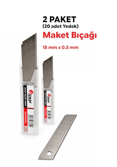 Maket Bıçağı Yedek Falçata Yedeği 18 Mm X 0,5 Mm 2 Paket Her Paket 10 Bıçak