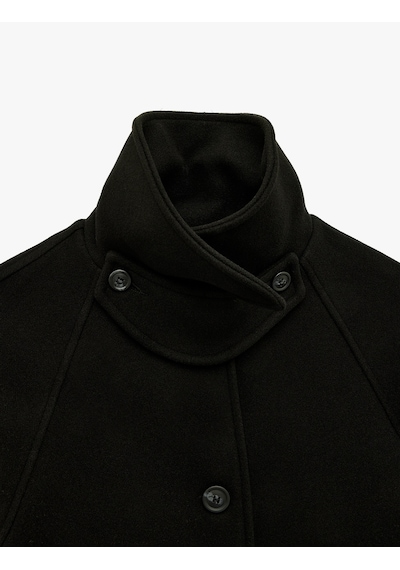 Koton Düğmeli Uzun Reglan Kollu Kaşe Kaban Siyah 6wak20478ew Siyah