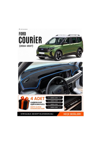 Ford Courier 2024-2027 Uyumlu Torpido Koruma, Torpido Örtüsü, Torpido Kılıfı - Siyah Mavi
