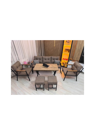 Houseart Dora 3 -1 - 1 + Masa + 2 Adet Puf , Balkon, Bahçe, Teras, Cafe - Salon - Metal Kanepe Koltuk Takımı , Çay Seti Cappuccino Houseart Dora 3 -1 - 1 + Masa + 2 Adet Puf , Balkon, Bahçe, Teras, Cafe - Salon - Metal Kanepe Koltuk Takımı , Çay Seti Cappuccino