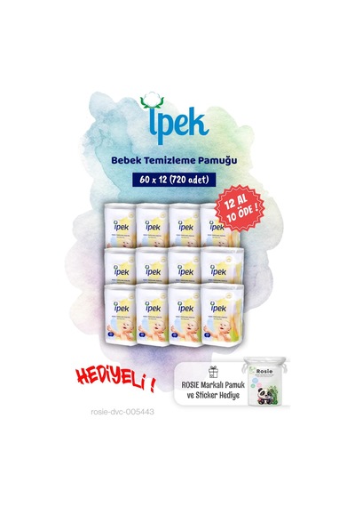 12 Al 10 Öde İpek 60'lı Bebek Temizleme Pamuğu Ve Rosie Pamuk Hediye
