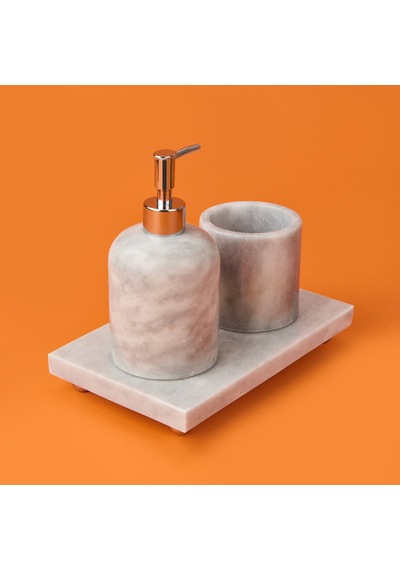 Bath 3'lü Mermer Banyo Seti - Gri Çok renkli
