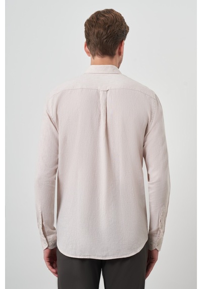 Morven Erkek Bej Keten Trend Dynamic Fit Düğmeli Yaka Gömlek 25ys004018653 Bej Bej