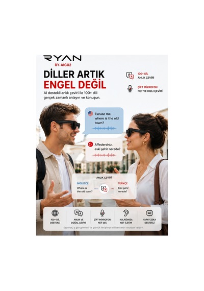 Yapay Zeka Destekli Kameralı Akıllı Güneş Gözlüğü 8mp Anlık Çeviri Bluetooth Sesli Asistan Fotoğraf Video Ry-aıg02