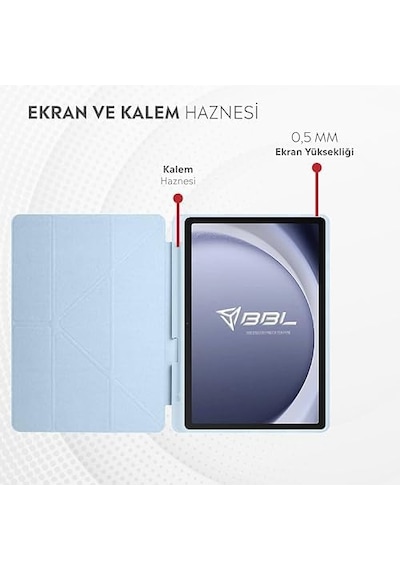 Apple İpad İle Uyumlu Kalem Bölmeli Trifolding Cover Tablet Kılıf Katlanabilir Standlı Otomatik Uyku Modlu Darbe Emici İnce Tasarım Mavi, İpad 12.9 Air 13 2024/2025