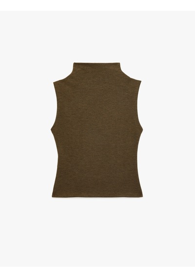 Koton Slim Fit Dik Yaka Kolsuz Bluz Kahverengi 6sak10008pk Kahve