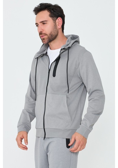 White Stone Gri Kapüşonlı Fermuarlı Erkek Sweatshirt Grey